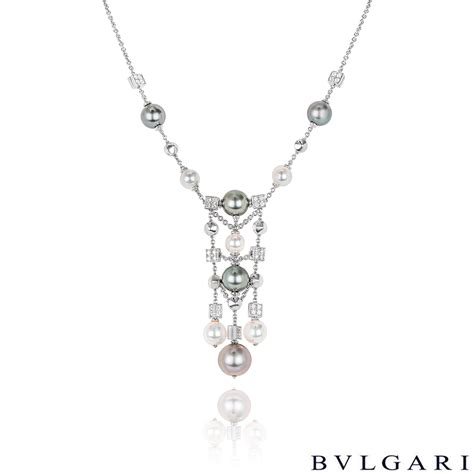bvlgari white gold pearl and diamond lucea necklace rich diamonds