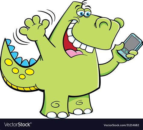 tyrannosaurus rex taking a selfie on a cell phone vector image