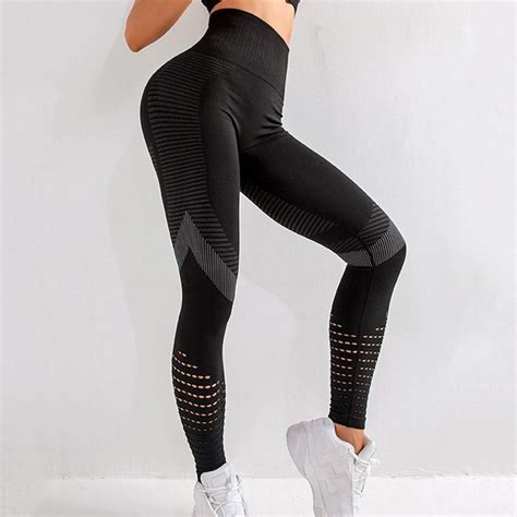 Women High Waist Fitness Leggings Feamle Workout Mesh Breathable Cloth