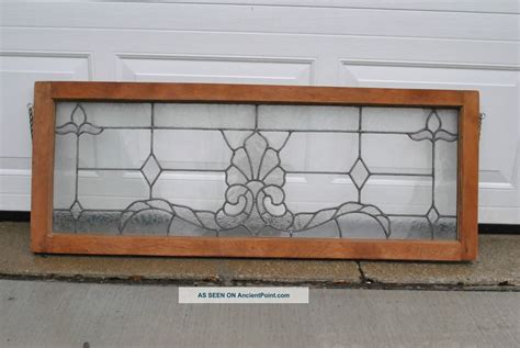 Antique Leaded Glass Transom Window With Shell And Lotus Design
