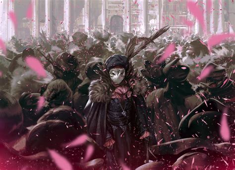 Male Anime Character Assassins Mask Petals Masquerade Hd Wallpaper