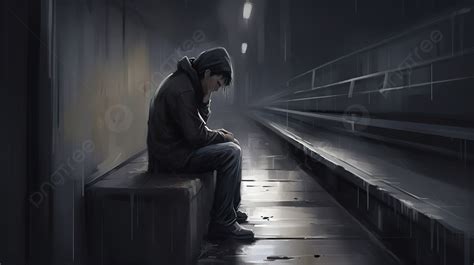 남자는 어두운 곳에 혼자 앉아있다 우울증 예술 그림 우울증 우울한 배경 일러스트 및 사진 무료 다운로드 Pngtree