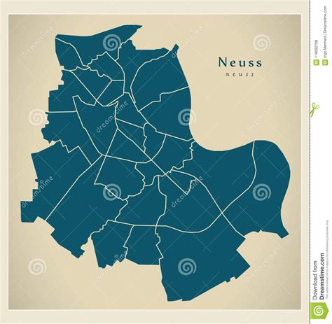 Modern City Map Neuss City Of Germany With Boroughs De Stock Vector