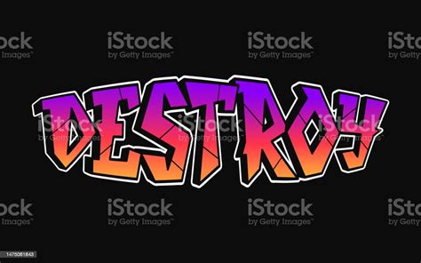 Destroy Word Trippy Psychedelic Graffiti Style Lettersvector Hand Drawn