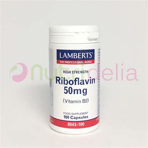 Vitamina B2 Riboflavina 50mg 100 Cápsulas Lamberts Nutridelia