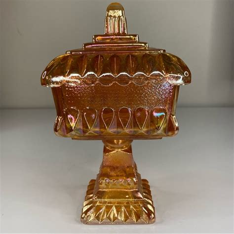 Vintage Accents Vintage Amber Carnival Glass Square Candy Dish With