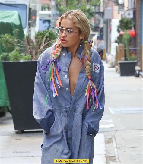 Rita Ora Without Bra Under Jumpsuit