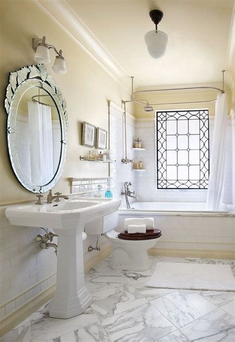 Antique Mirror Over Pedestal Sink Bathroom Marble