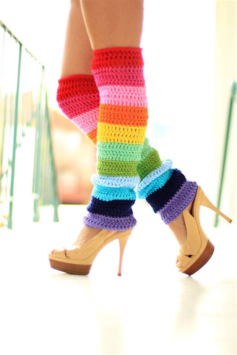 Double Rainbow Leg Warmers Over The Knee Kawaii Fashion Etsy