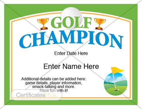Golf Certificate Golf Award Template Golf Trophy Fathers Day T