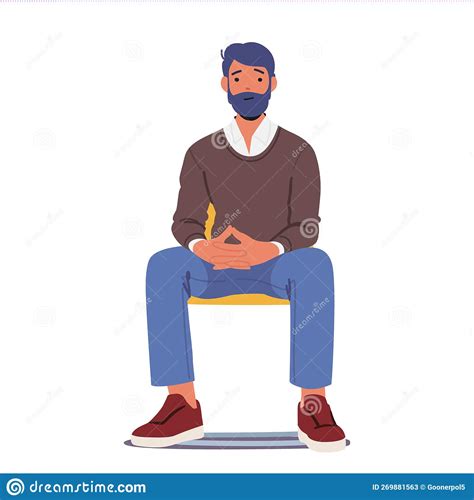 Middle Aged Businessman Male Character Sitting On Chair With Hands