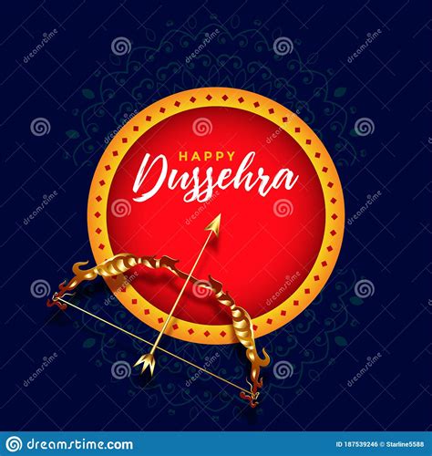 Happy Dussehra Festival Card Design With Dhanush Baan Stock Vector