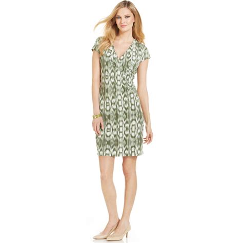 Jones New York Signature Petite Capsleeve Printed Fauxwrap Dress In