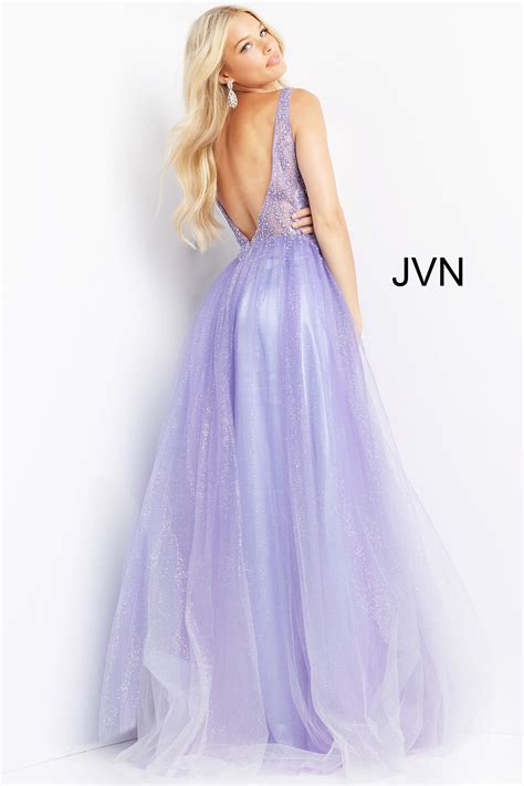 Jvn07387 Purple A Line Plunging Neckline Prom Dress