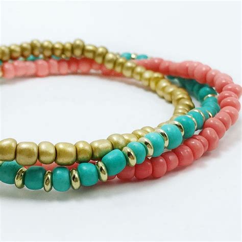 Turquoise And Coral Beaded Wrap Bracelet Beaded Bracelet Bead