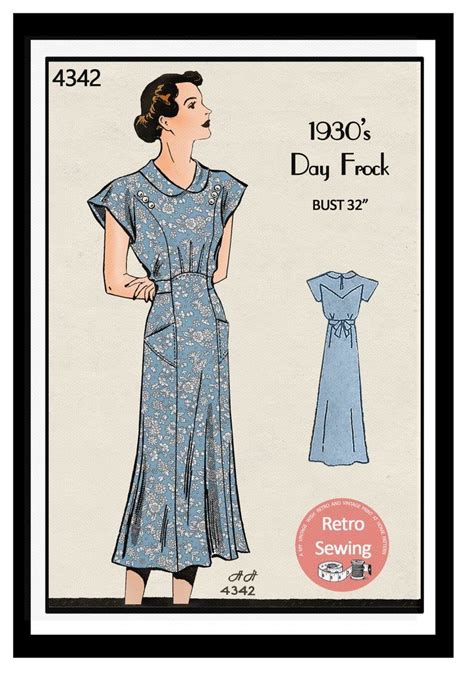 1930s Casual Tea Dress With Pockets Sewing Pattern Pdf Etsy 1930s