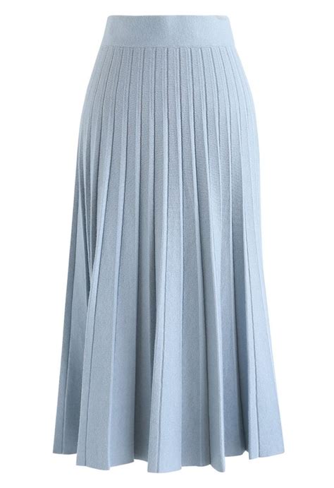 A Line Pleated Knit Midi Skirt In Blue Knit Midi Skirt Skirts Knit Midi