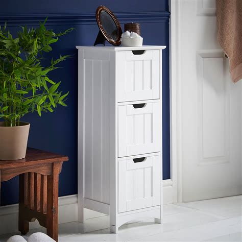 Think of humble bathroom cabinets as magic makers. VonHaus Colonial Bathroom 3 Drawer Storage Unit White ...