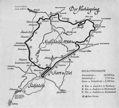 A Map Of The Nurburgring Circuit By German School Vintage Racing Map