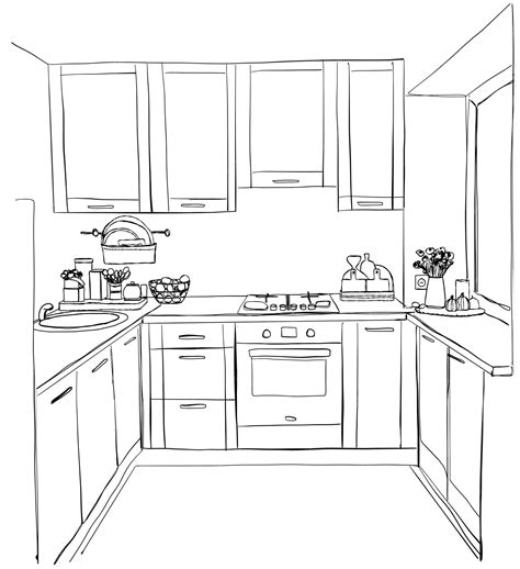 Premium Vector Kitchen Interior Drawing Vector Illustration