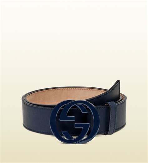 Gucci Leather Belt With Interlocking G Buckle In Blue For Men Lyst