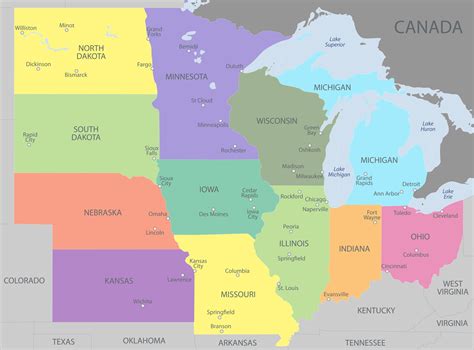 Midwest Capitals And States Map World Map