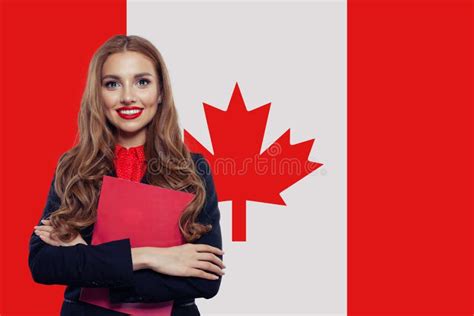 Canada Concept Young Woman Student With The Canada Flag Stock Photo
