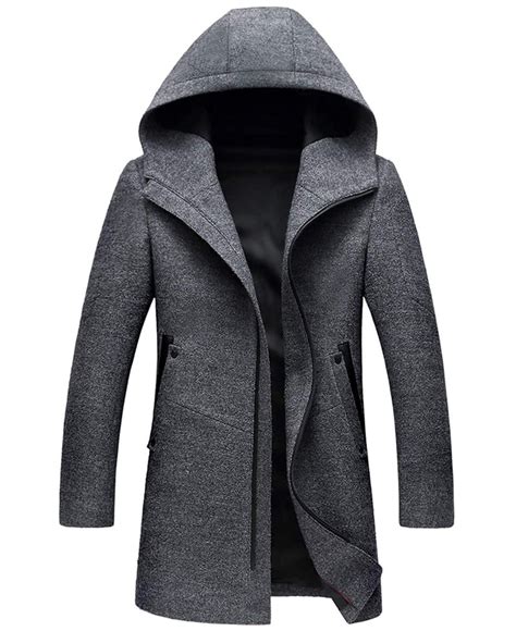Grey Wool Coat Knee Length Wool Coat With Hood In Australia