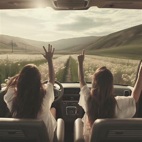 Premium Ai Image Two Girls In A Car With Their Hands Up Driving At Summer