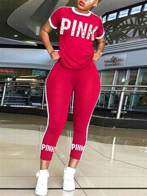 Slinky Letter Print Striped Side Tee And Pants Set Smlxl 3699 Cute Swag Outfits Sporty