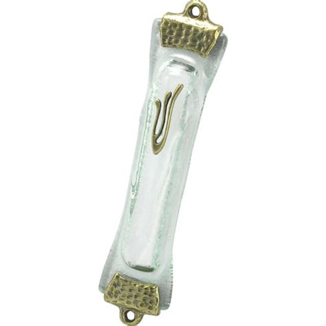 Clear Glass And Gold Mezuzah Judaica Mall