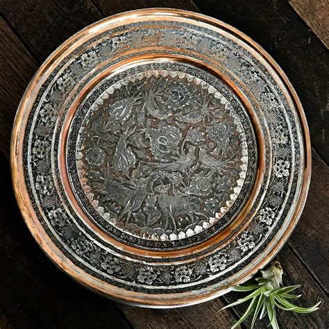 Vintage Persian Middle Eastern Copper Tinned Plate Wrought Etsy