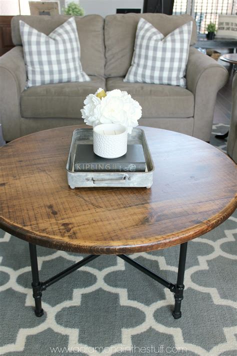 Wood and glass coffee table,. DIY Round Industrial Coffee Table | Round coffee table diy ...