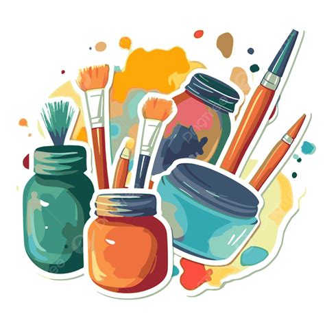 Art Supplies With Jars And Brushes Clipart Vector Painting Supplies