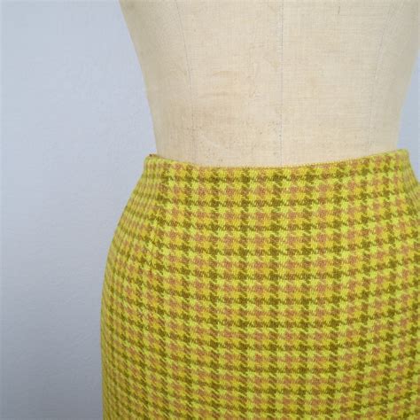 Vintage 60s Wool Houndstooth Pencil Skirt Mod Separates By Harris Tweed