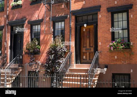 Brownstone Red Brick Buildings On Gay Street In Greenwich Village In