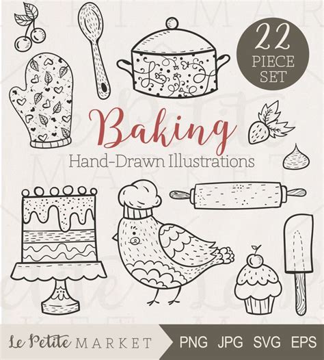 Cute Hand Drawn Baking Clip Art Kitchen Clipart Cooking Etsy How To