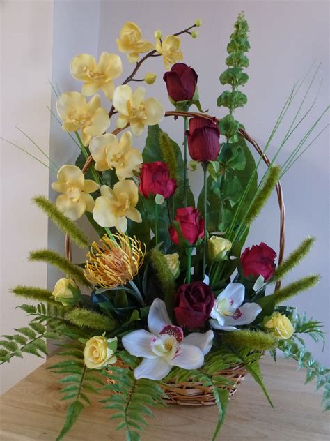 Basket Silk Flower Arrangement By Indigo Blooms Flower Arrangements