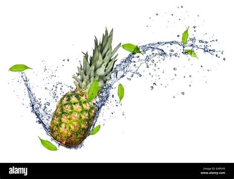 Pineapple In Water Splash Isolated On White Background Stock Photo Alamy