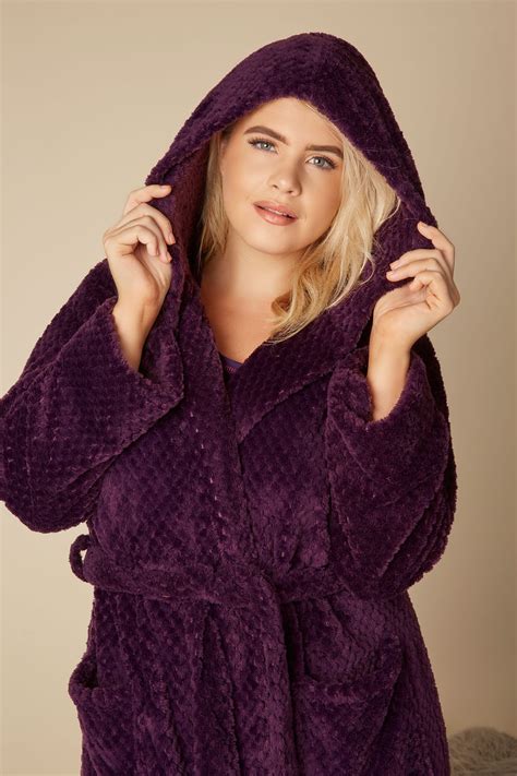 Purple Hooded Fleece Dressing Gown With Pockets Plus Size 16 To 36