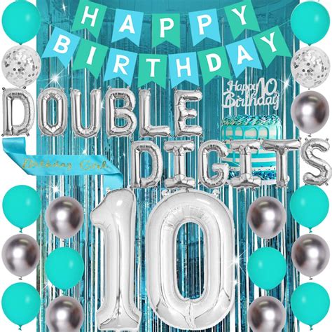 Meuparty 10th Birthday Decoration Teal Double Digits Party Supplies