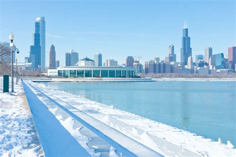 Winter In Chicago Downtown With City Skyline Stock Image Image Of