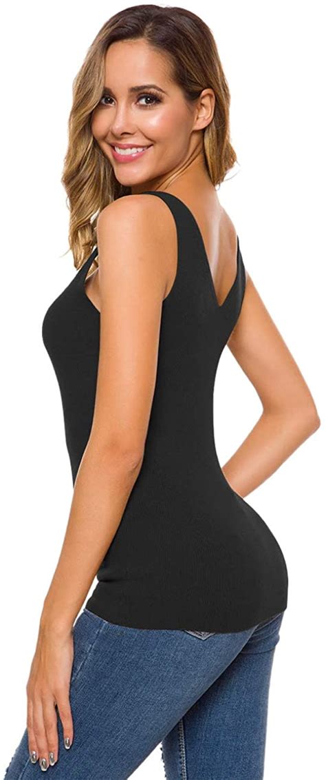 M T 4 You Women Sleeveless Sexy V Neck Tank Tops Solid Stretch Ribbed