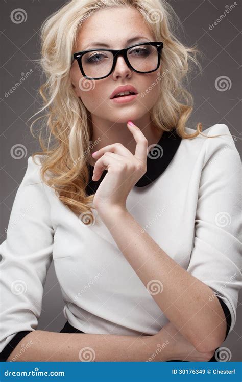 Portrait Of Blonde Woman Wearing Eyeglasses Stock Image Image Of Elegant Closeup 30176349