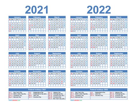 2021 To 2022 Calendar