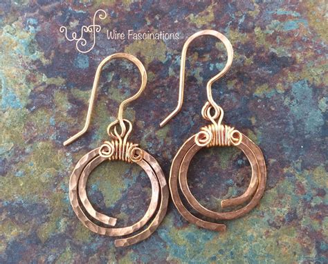 Handmade Copper Earrings Hammered Spirals Copper Earrings Wire