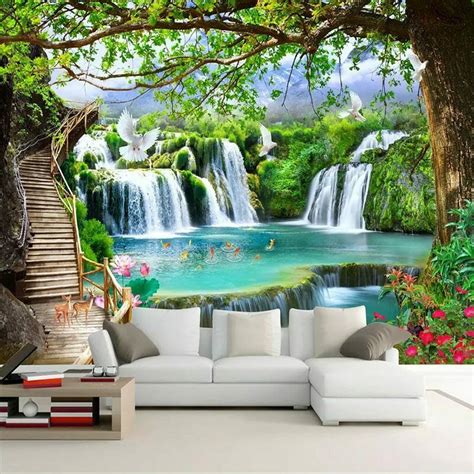 3d Waterfall Nature Landscape Wall Mural Wallpaper Living Room Bedroom