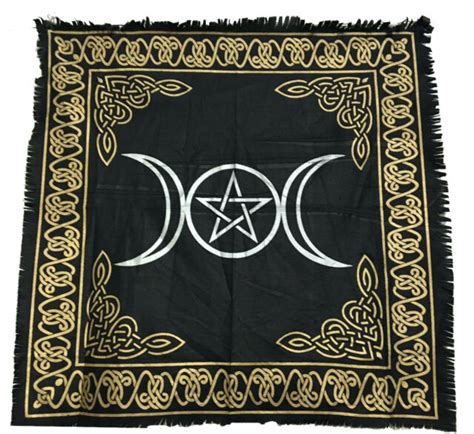 Black Gold And Silver Triple Moon Pentagram Altar Cloth 24 X 24 Wicca