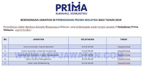 The main purpose of pr1ma is to help middle income earners obtain affordable homes in urban areas. Jawatan Kosong Terkini di Perbadanan Pr1ma Malaysia ...