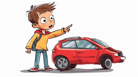 Sketch Of Little Boy Pointing At Car Premium Ai Generated Vector